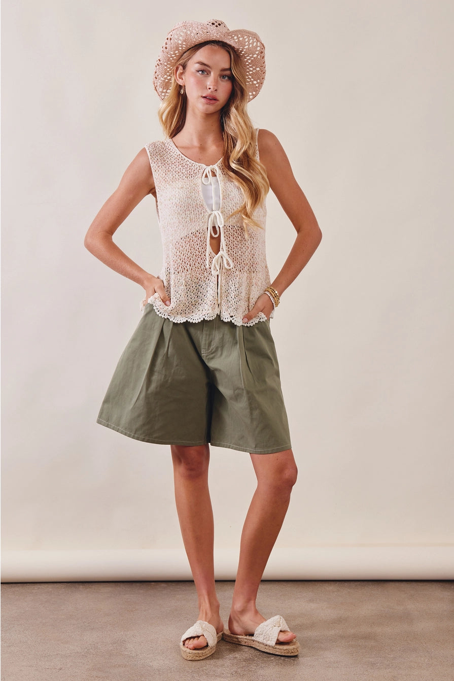 Light Coral Crochet Tie-Front Sleeveless Top – Lucinda's