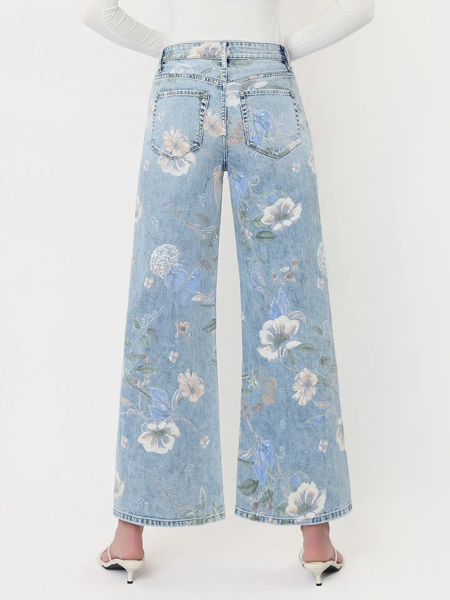 Light Floral Flare Jeans