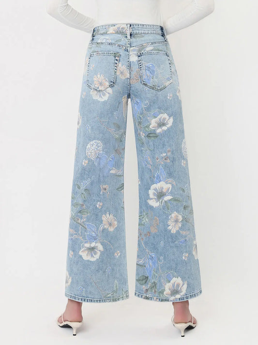 Light Floral Flare Jeans
