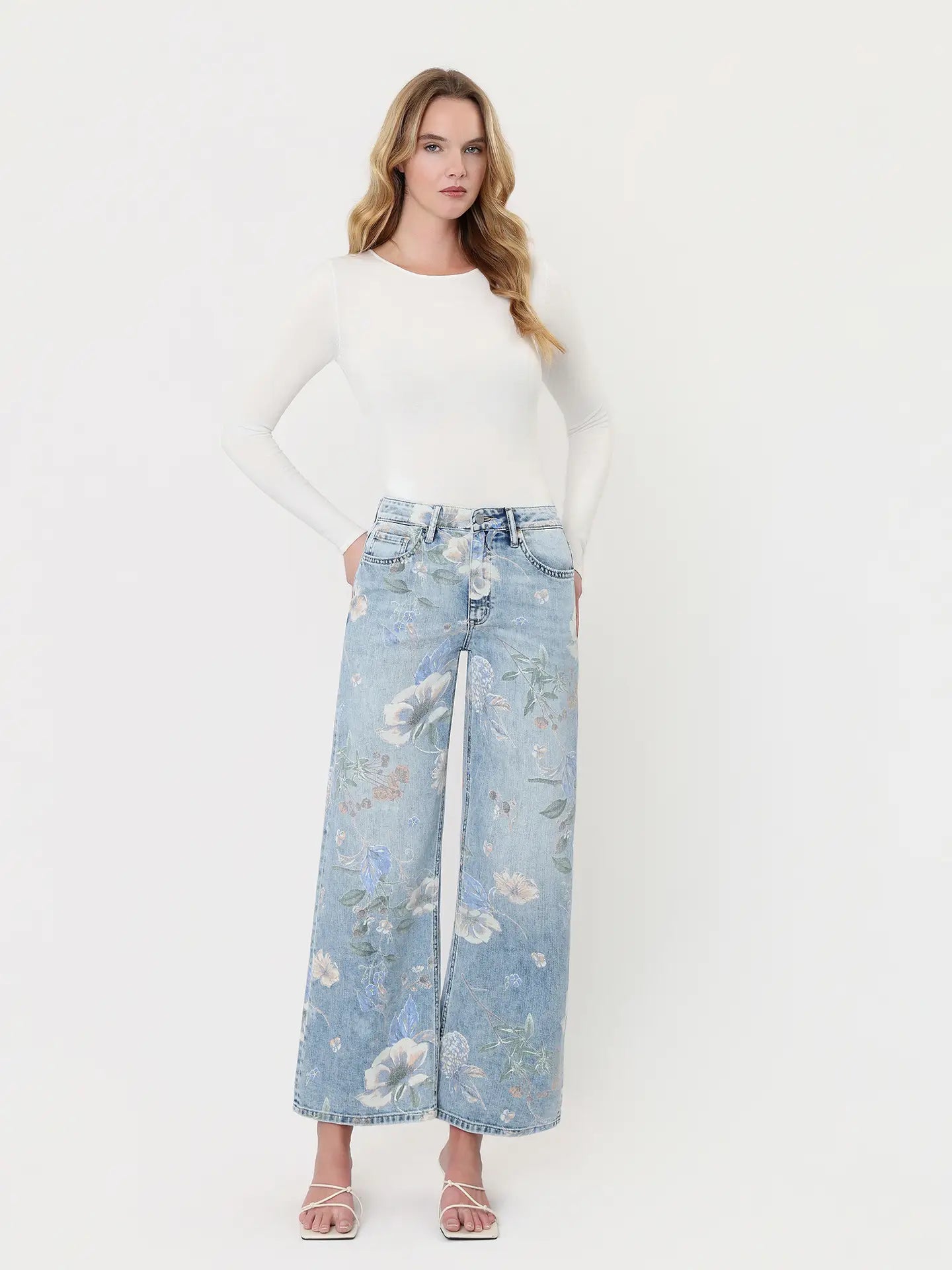 Light Floral Flare Jeans