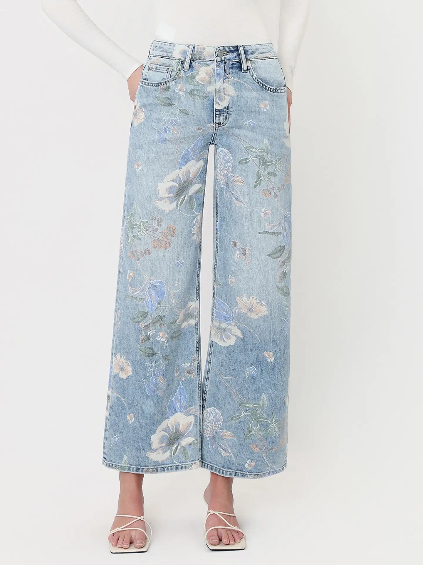 Light Floral Flare Jeans