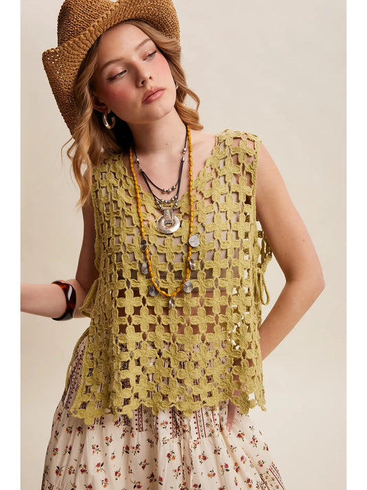 Light Green Flower Crochet Sleeveless Tank