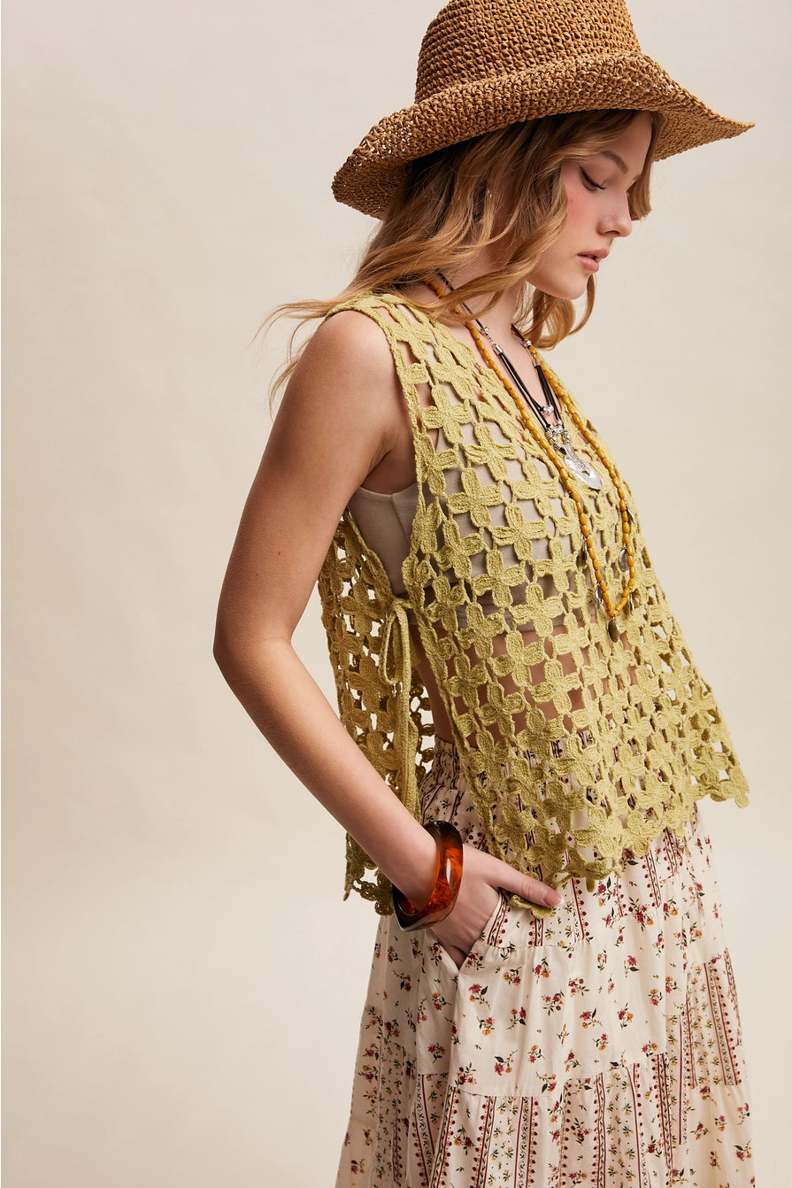 Light Green Flower Crochet Sleeveless Tank