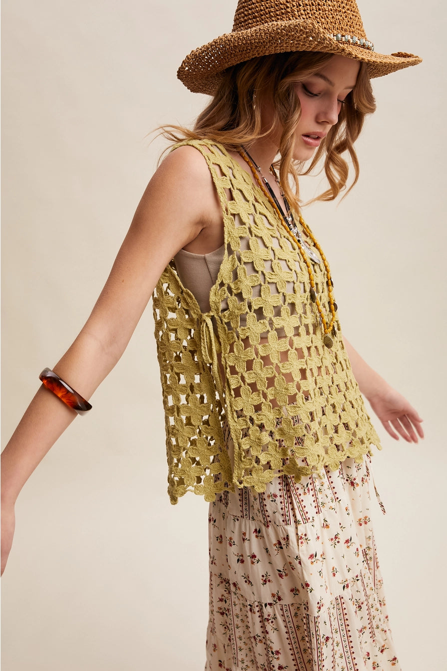 Light Green Flower Crochet Sleeveless Tank