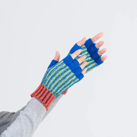 Lime Cobalt Big Stripe Fingerless Gloves