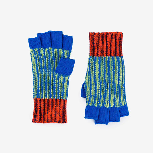 Lime Cobalt Big Stripe Fingerless Gloves