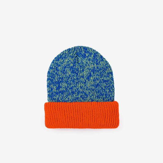 Lime Cobalt Colorblock Plush Knit Beanie