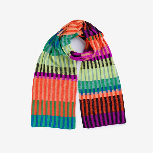 Lime Cobalt Mosaic Stripe Knit Scarf