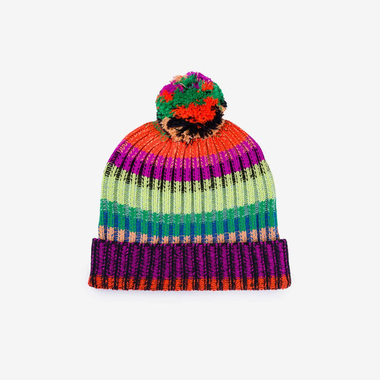 Lime Cobalt Mosaic Stripe Pom Beanie