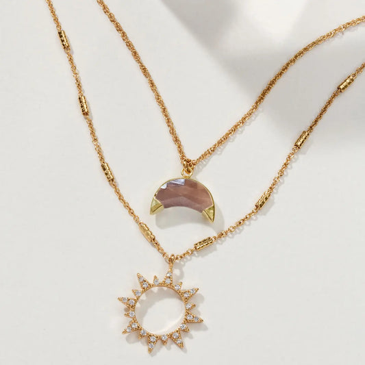 Coffee Moonstone Moon & Sun Set of 2 Necklaces