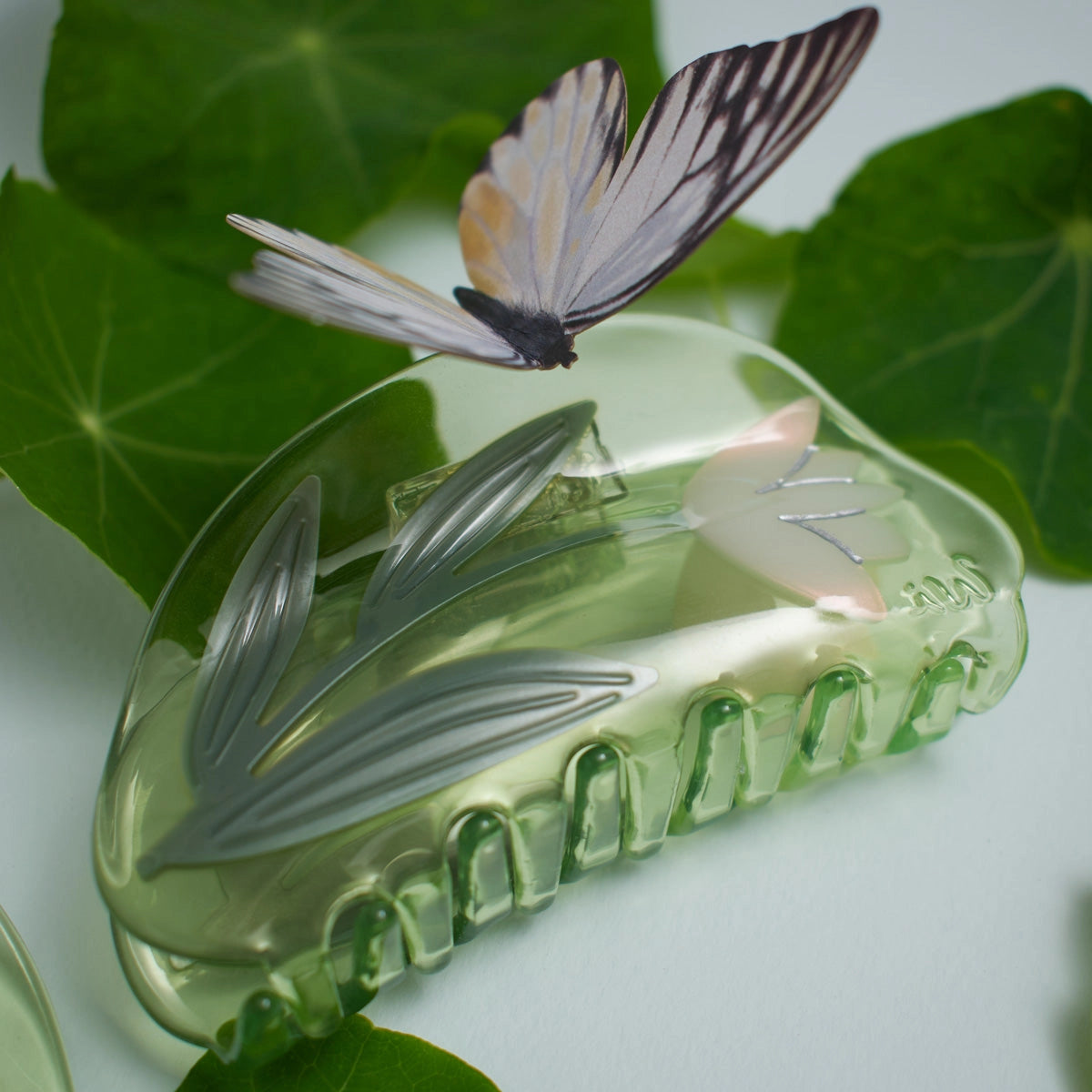 Lotus Flower Hair Claw in Clear Green Acetate