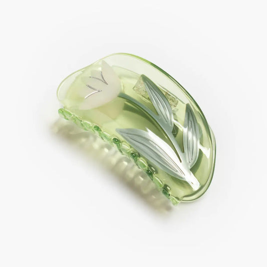 Lotus Flower Hair Claw in Clear Green Acetate