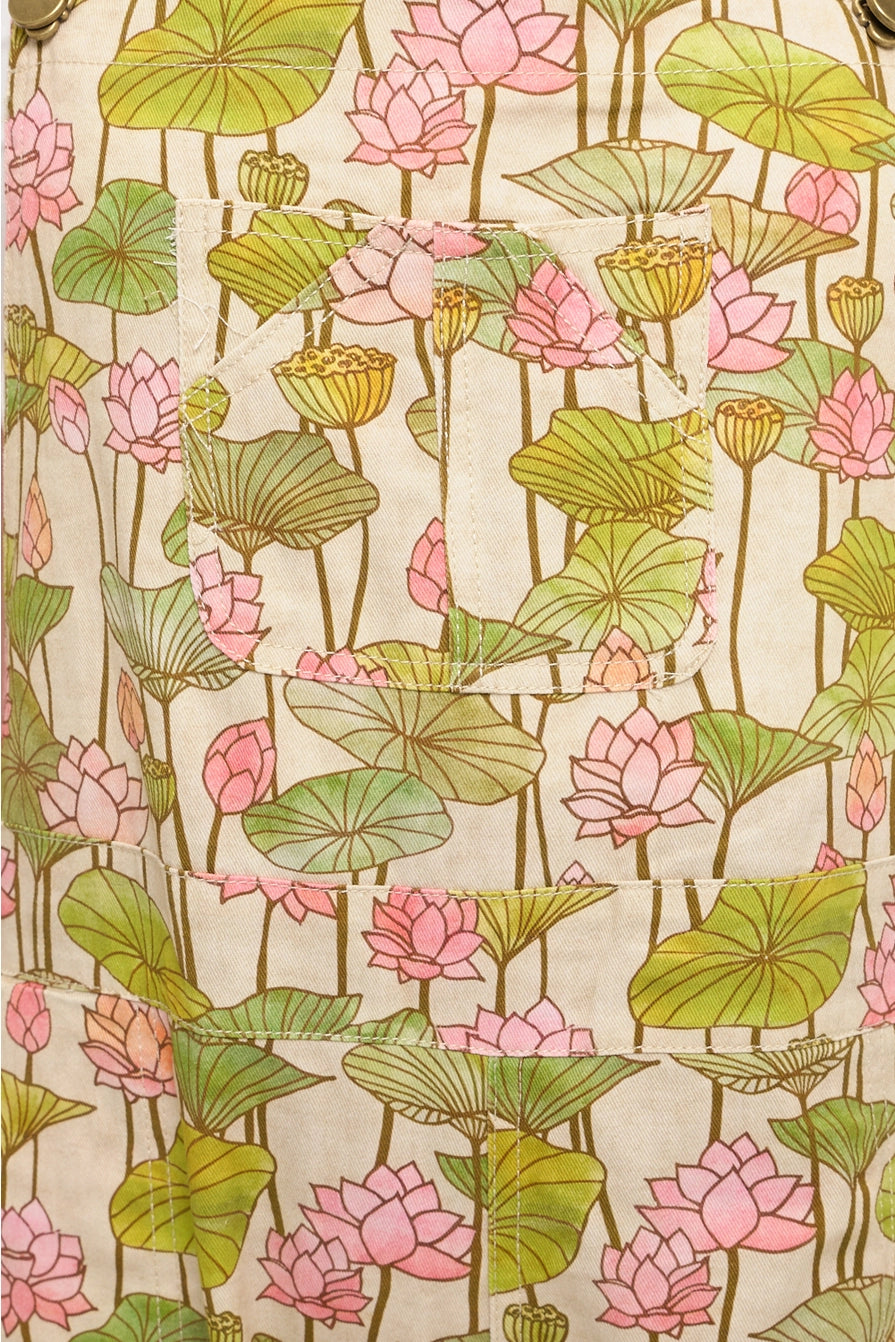 Lotus Flower and Lily Pads Print Overalls