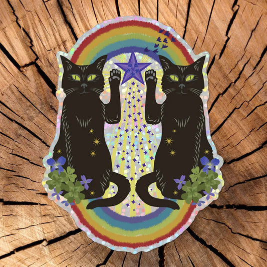 Luck Cats Holographic Glitter Sticker