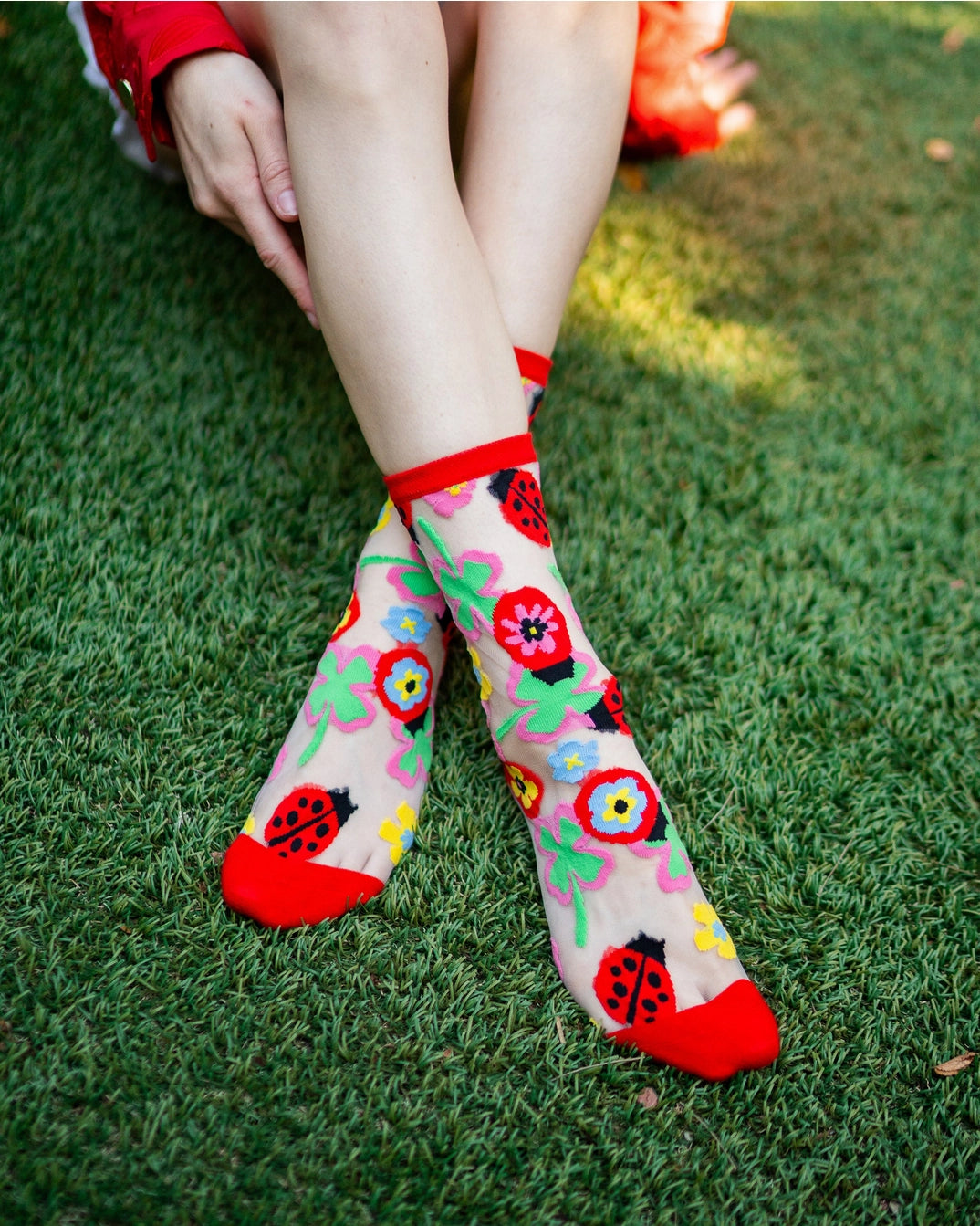 Lucky Ladybug Sheer Crew Sock