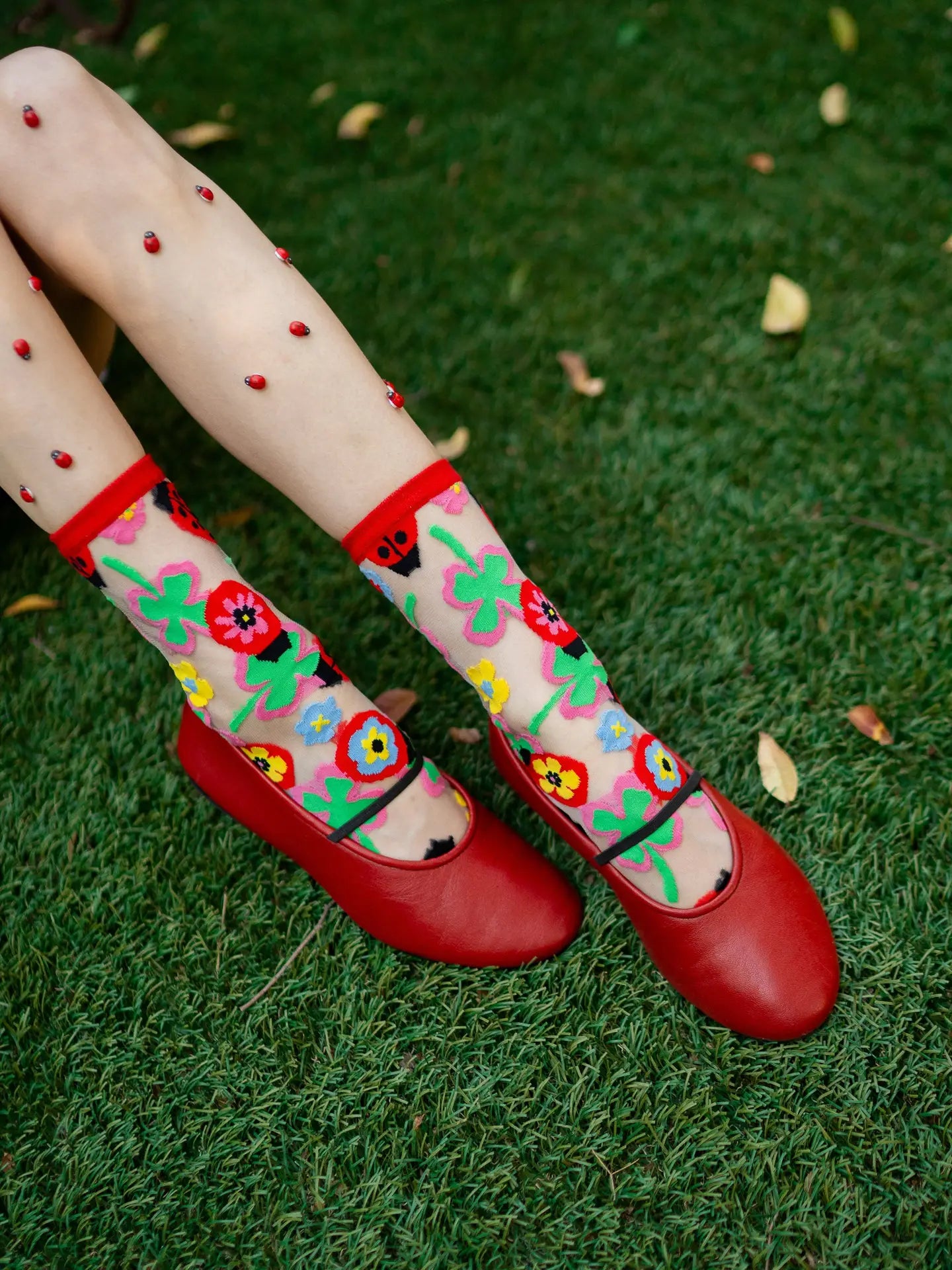 Lucky Ladybug Sheer Crew Sock
