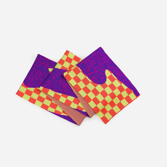 Magenta Cobalt Checkerboard Spill Knit Scarf