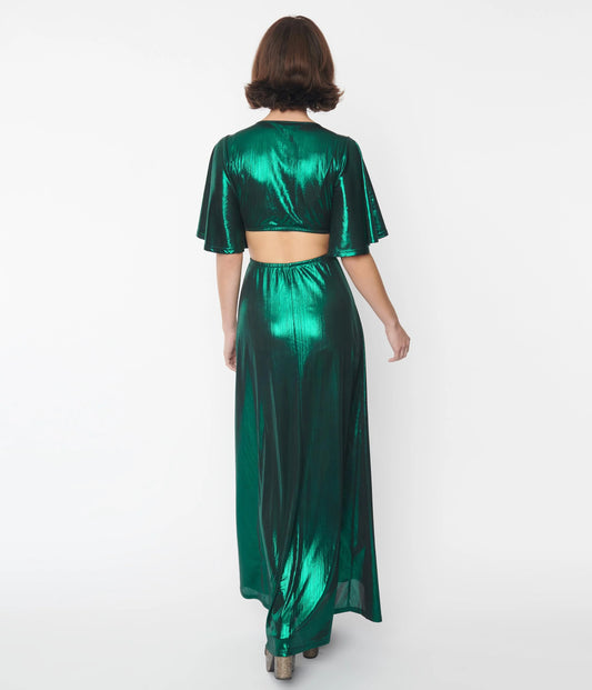 Metallic Emerald Green Knit Maxi Dress