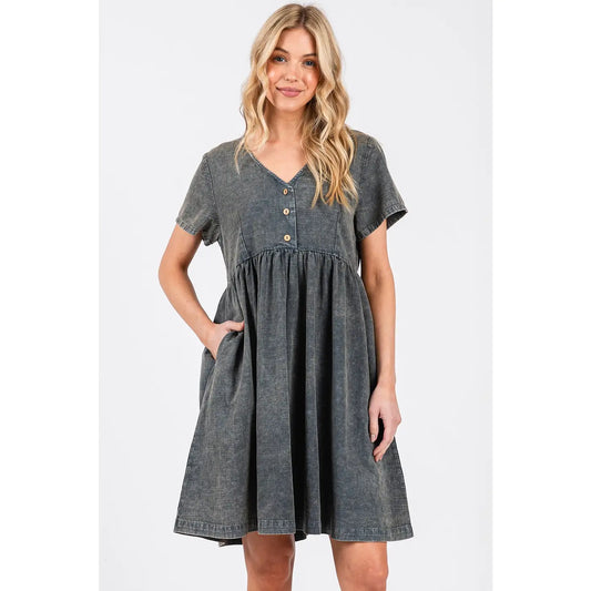 Midnight Mineral Wash Babydoll Dress