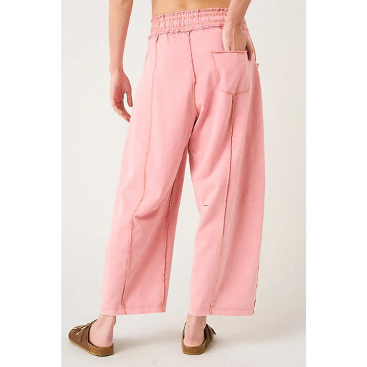 Misty Rose Mineral Wash Seam Detail Barrel Pants