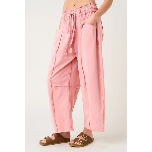 Misty Rose Mineral Wash Seam Detail Barrel Pants