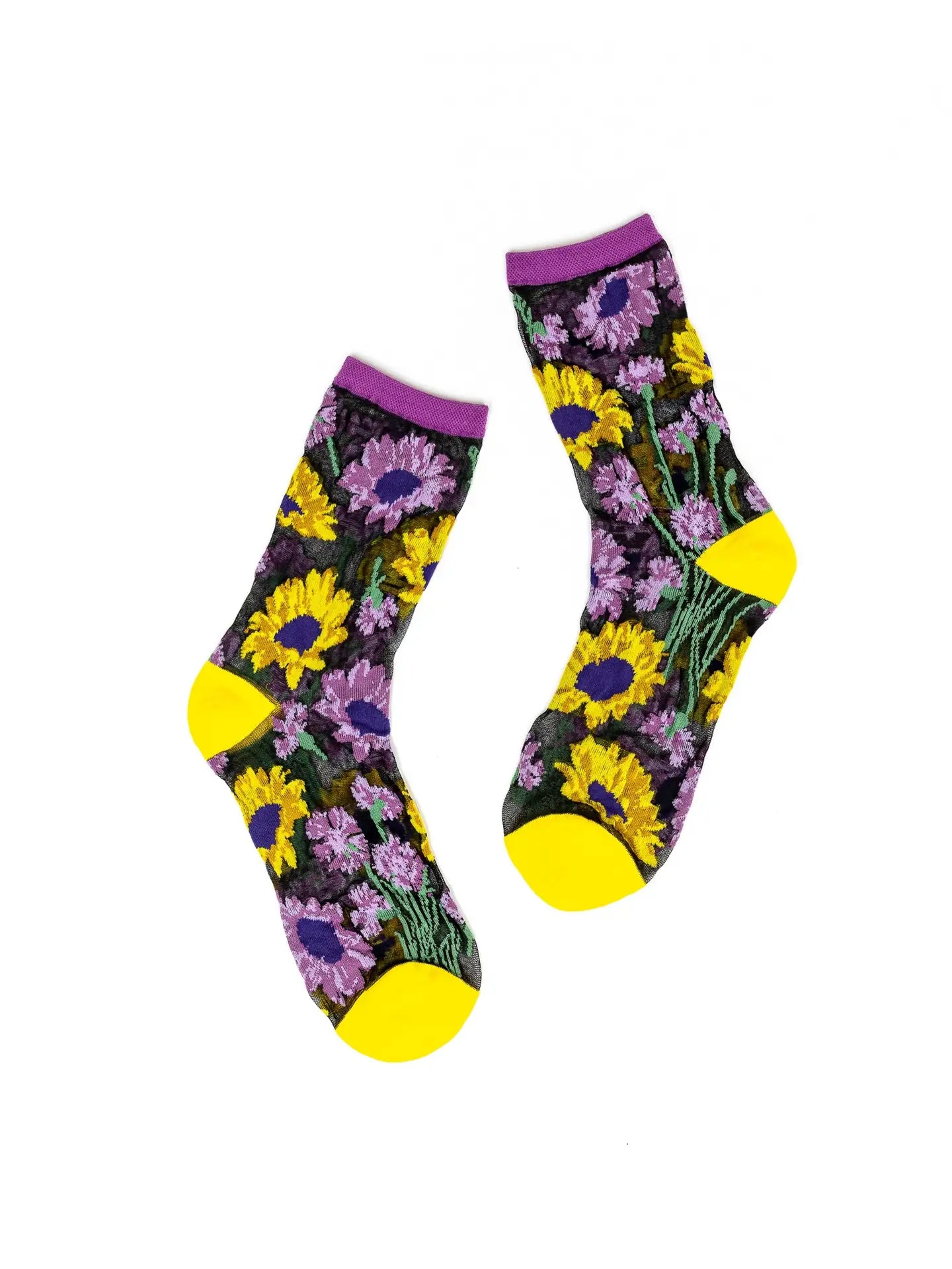 Mixed Sunflowers Black Sheer Socks
