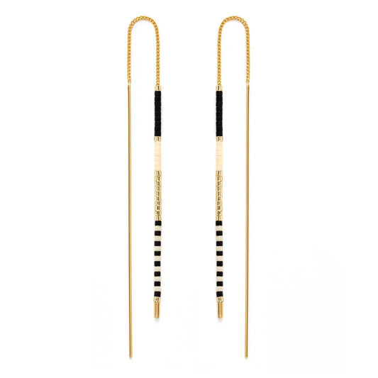 Miyuki Seed Bead Threader Earrings - Black & Bone