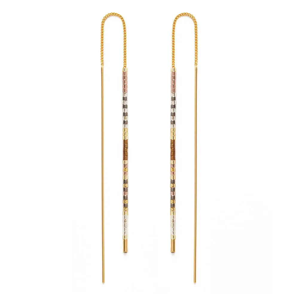 Miyuki Seed Bead Threader Earrings in Champagne