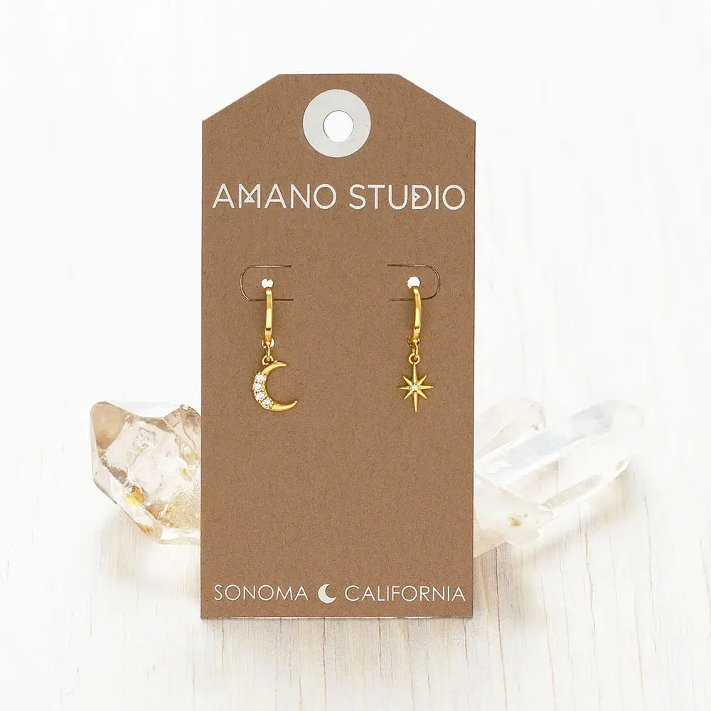 Moon and Star Huggie Hoop Earrings