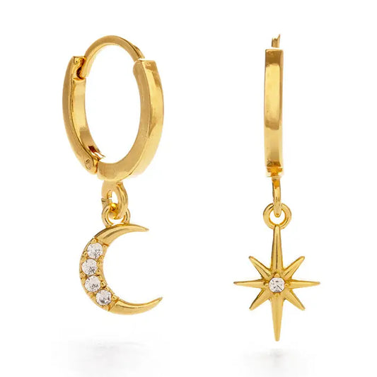 Moon and Star Huggie Hoop Earrings