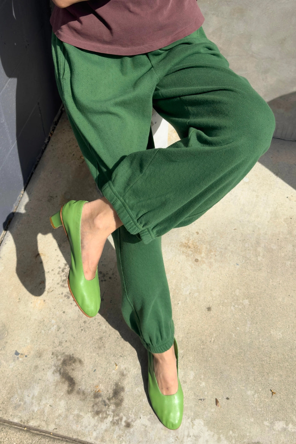 Moss Green Pointelle Balloon Pants by Le Bon Shoppe