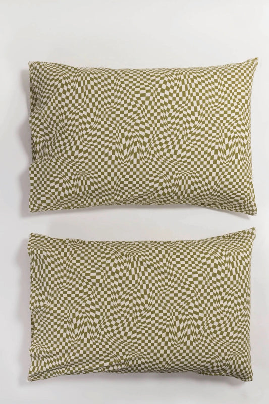 Moss Trippy Checker Pillow Case Set