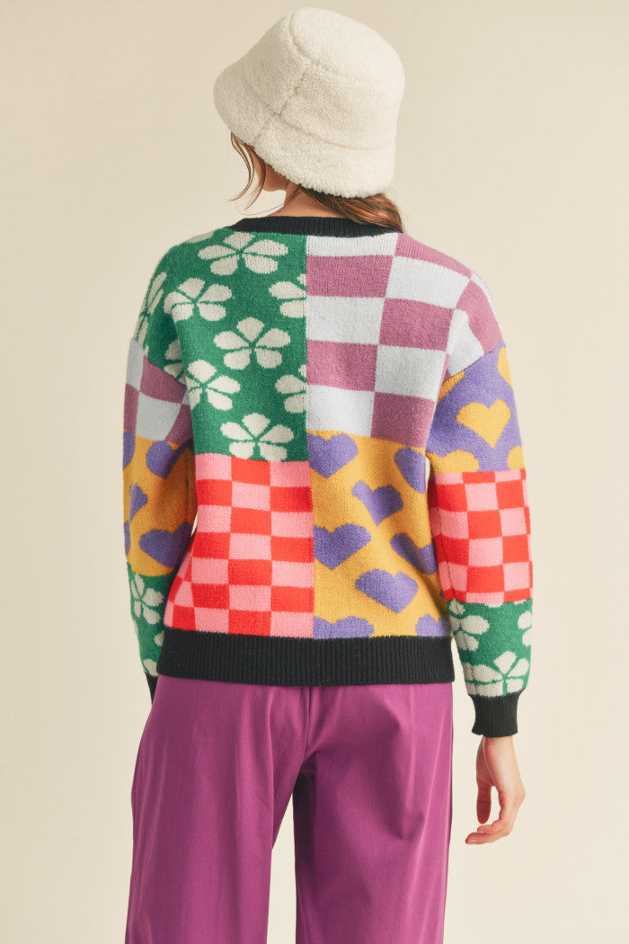 Multi Pattern Patch Sweater
