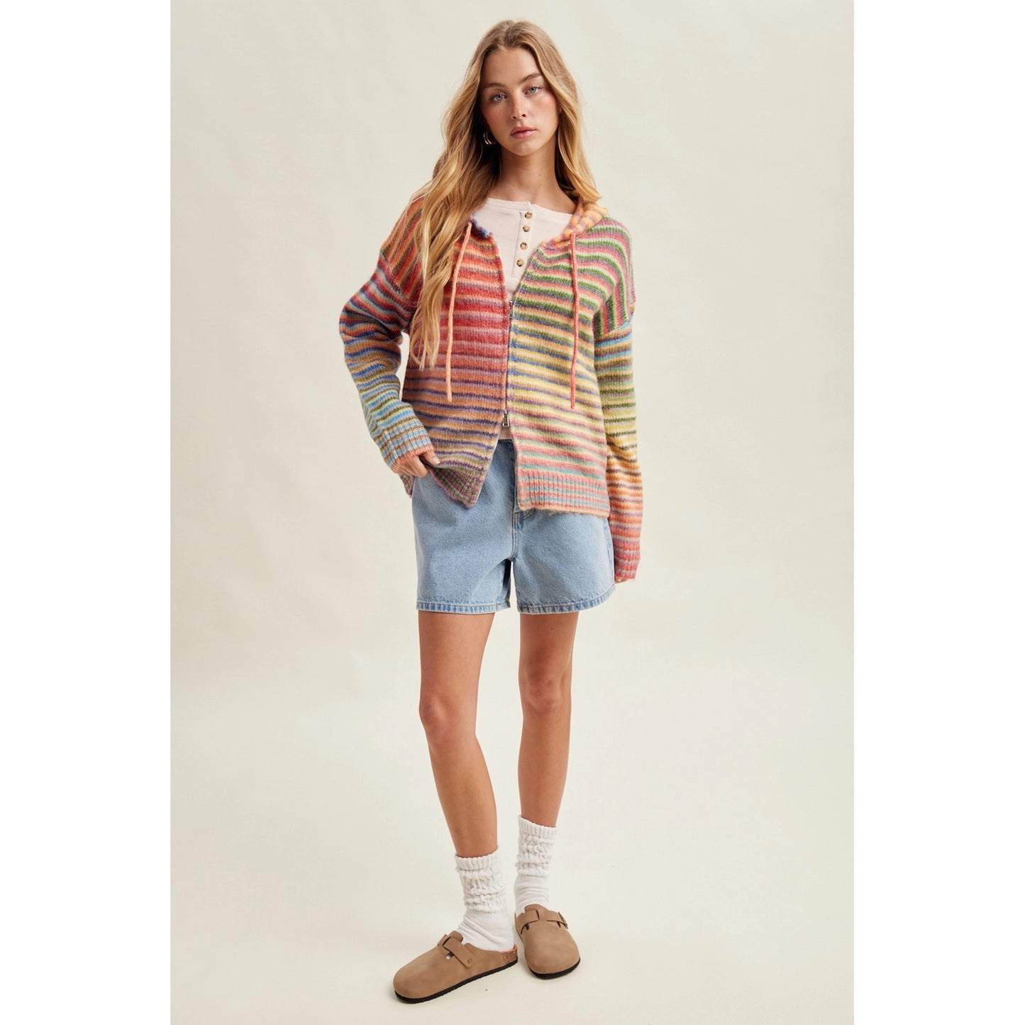 Multi Stripe Zip Sweater Hoodie