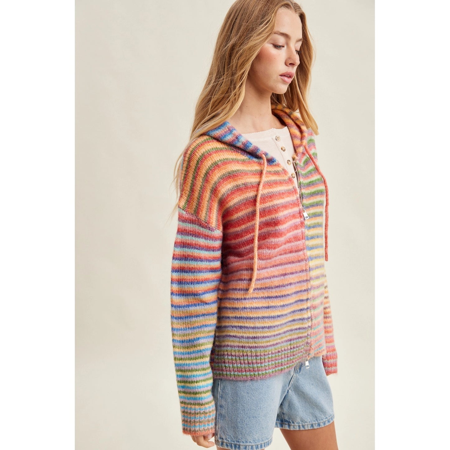 Multi Stripe Zip Sweater Hoodie