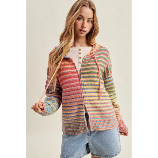 Multi Stripe Zip Sweater Hoodie