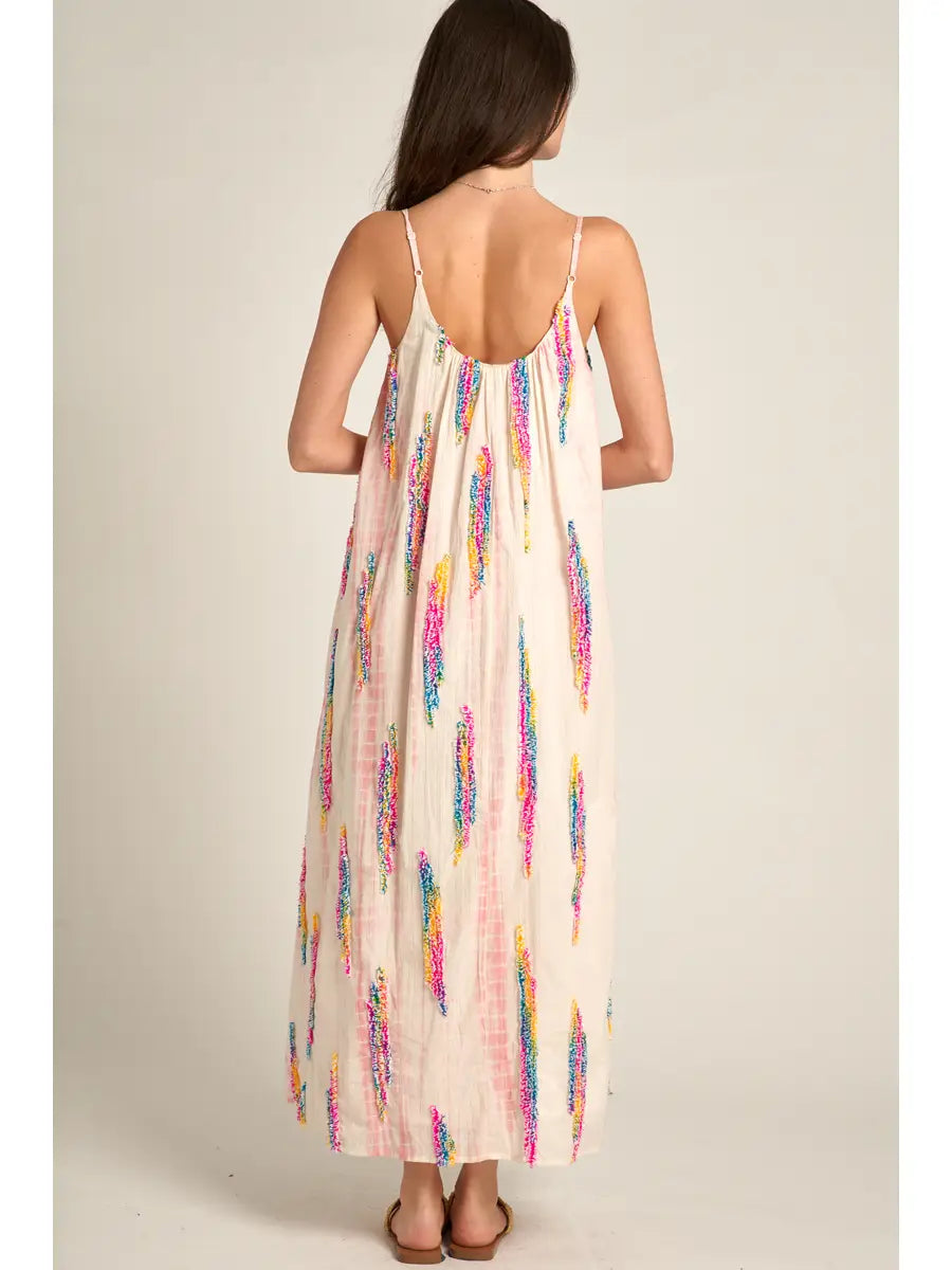 Multi Tie-Dye Embroidered Maxi Dress