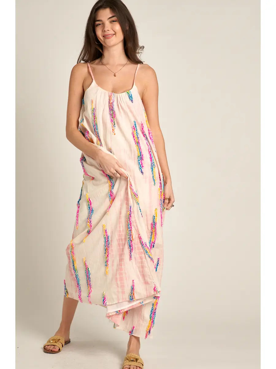 Multi Tie-Dye Embroidered Maxi Dress