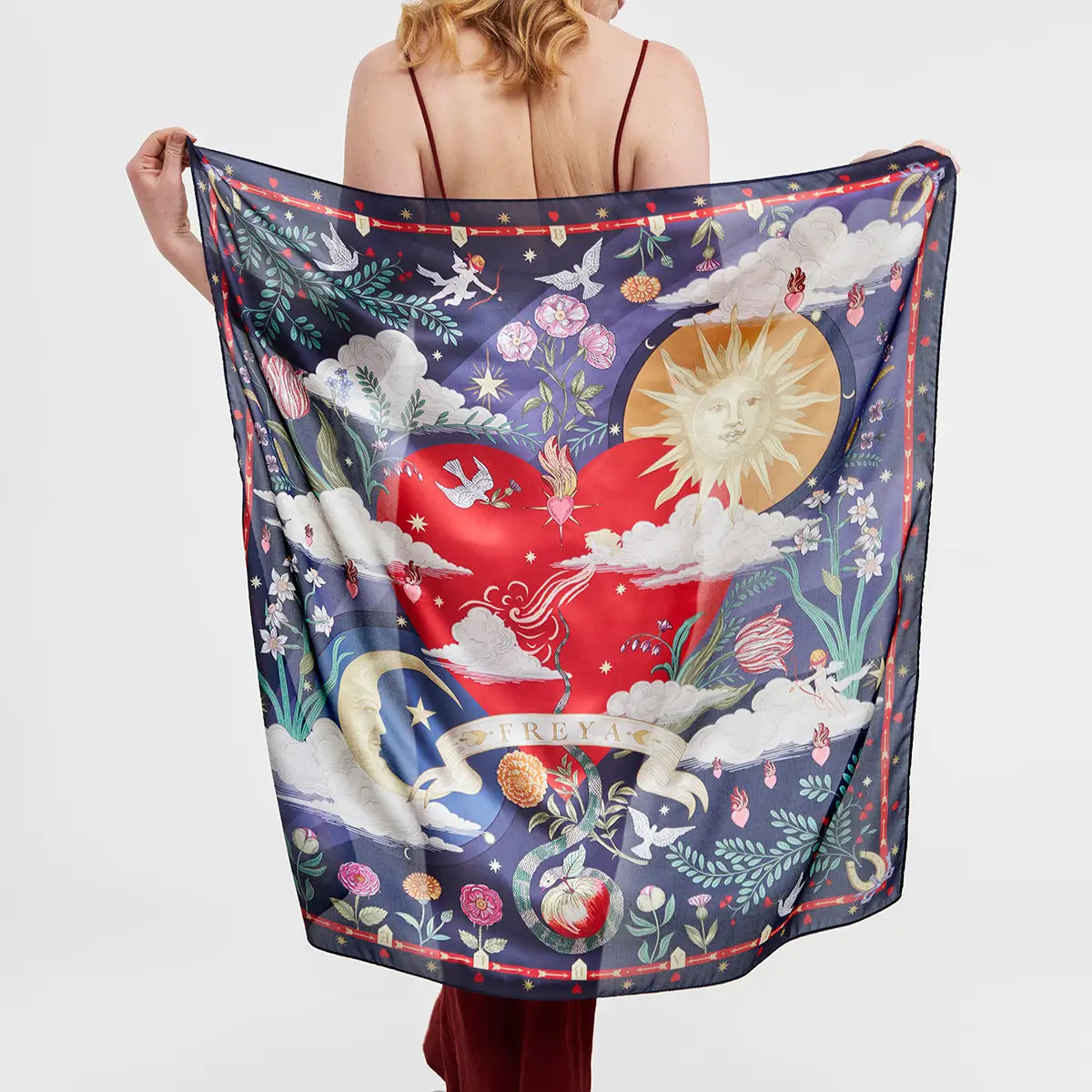 Navy Freya Narrative Square Scarf by Fable England