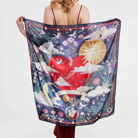 Navy Freya Narrative Square Scarf by Fable England