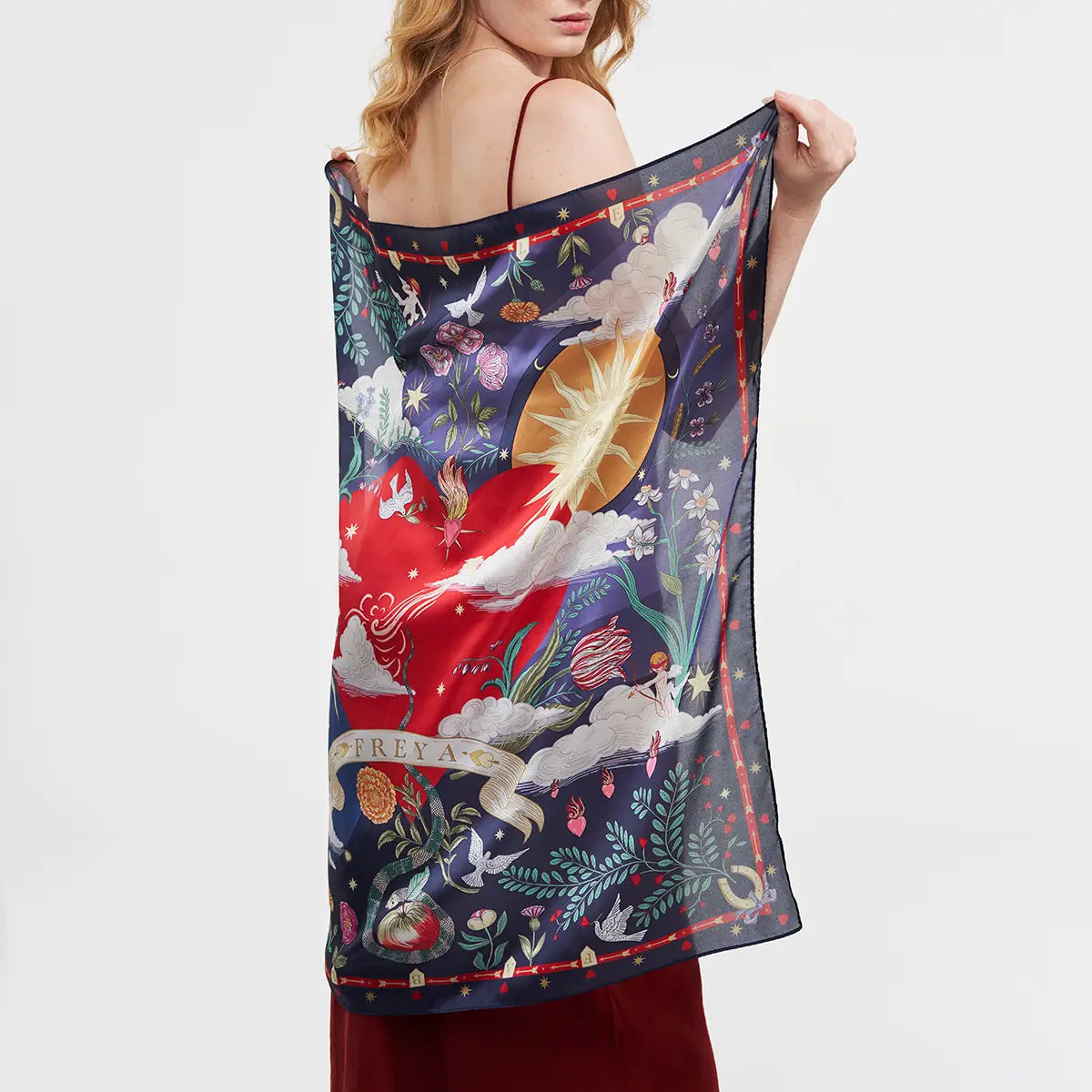 Navy Freya Narrative Square Scarf by Fable England