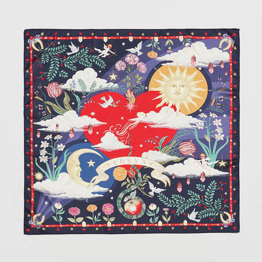 Navy Freya Narrative Square Scarf by Fable England