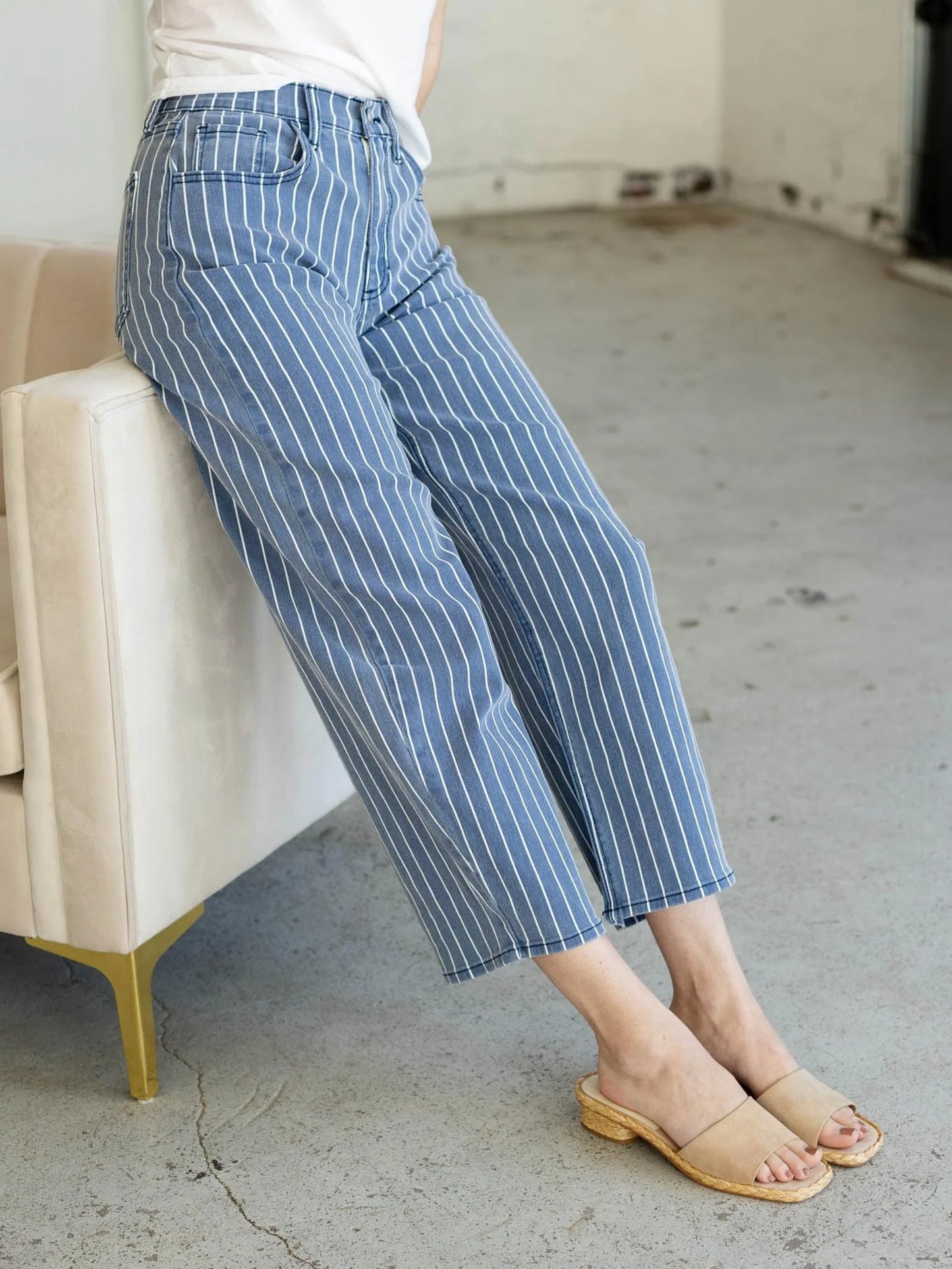 Navy Stripe Barrel Jeans