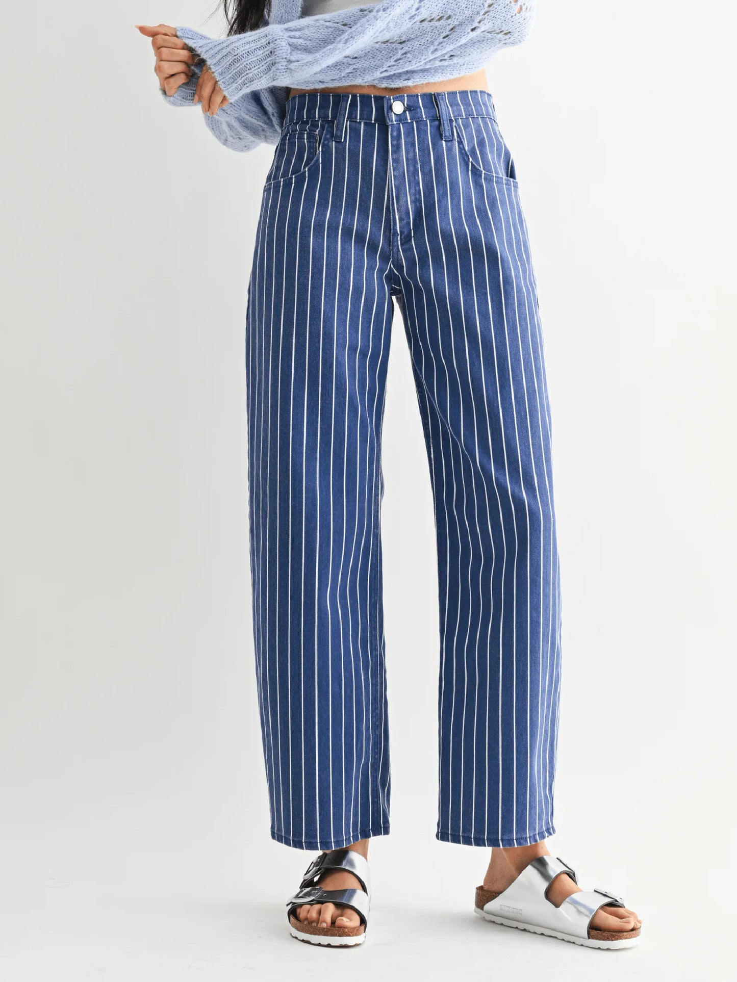 Navy Stripe Barrel Jeans