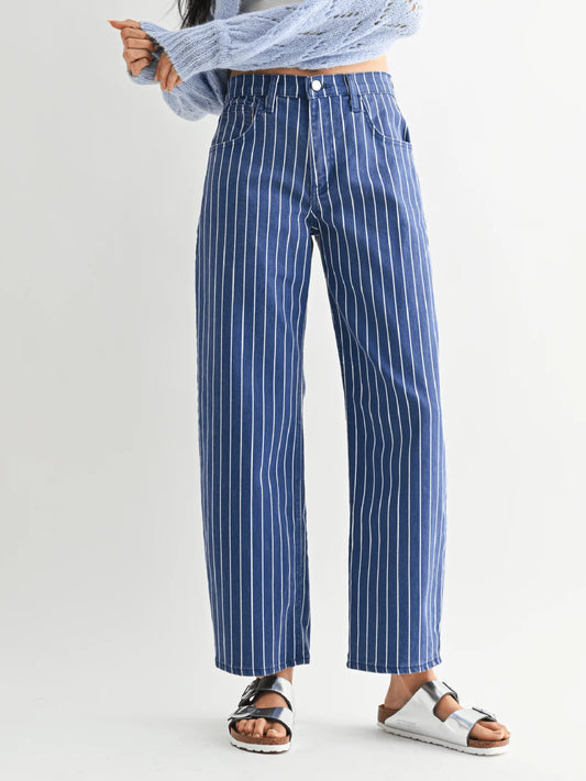 Navy Stripe Barrel Jeans