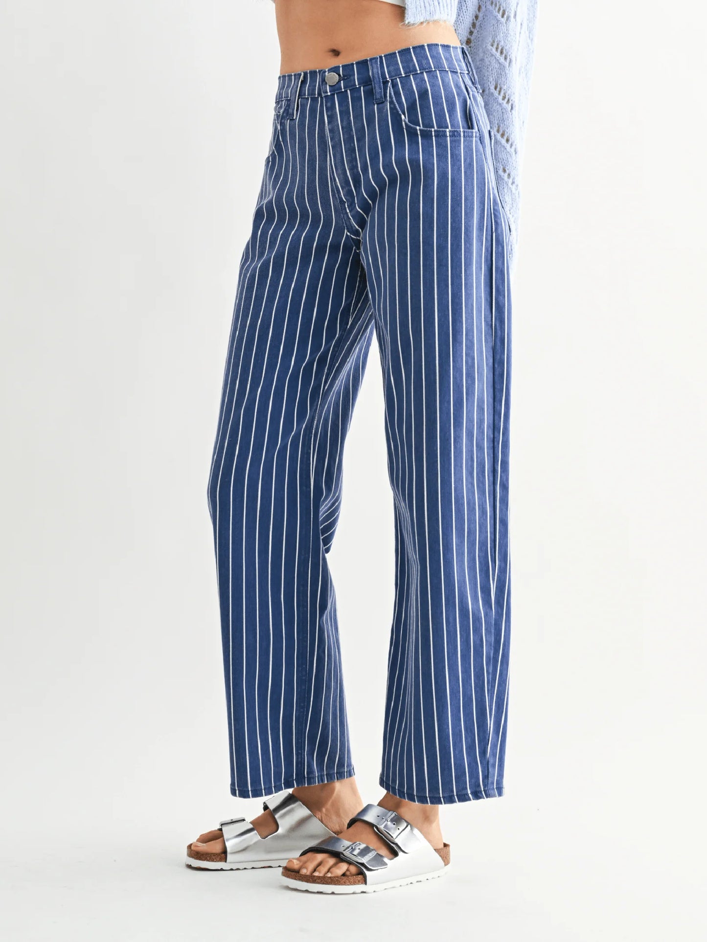 Navy Stripe Barrel Jeans