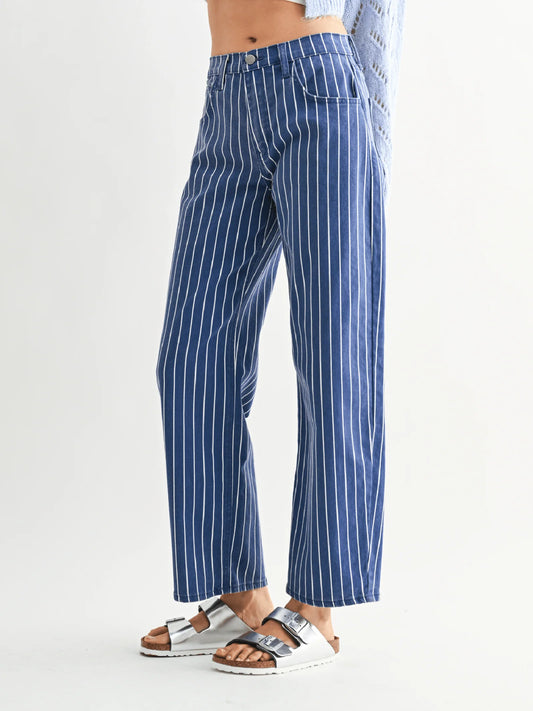 Navy Stripe Barrel Jeans