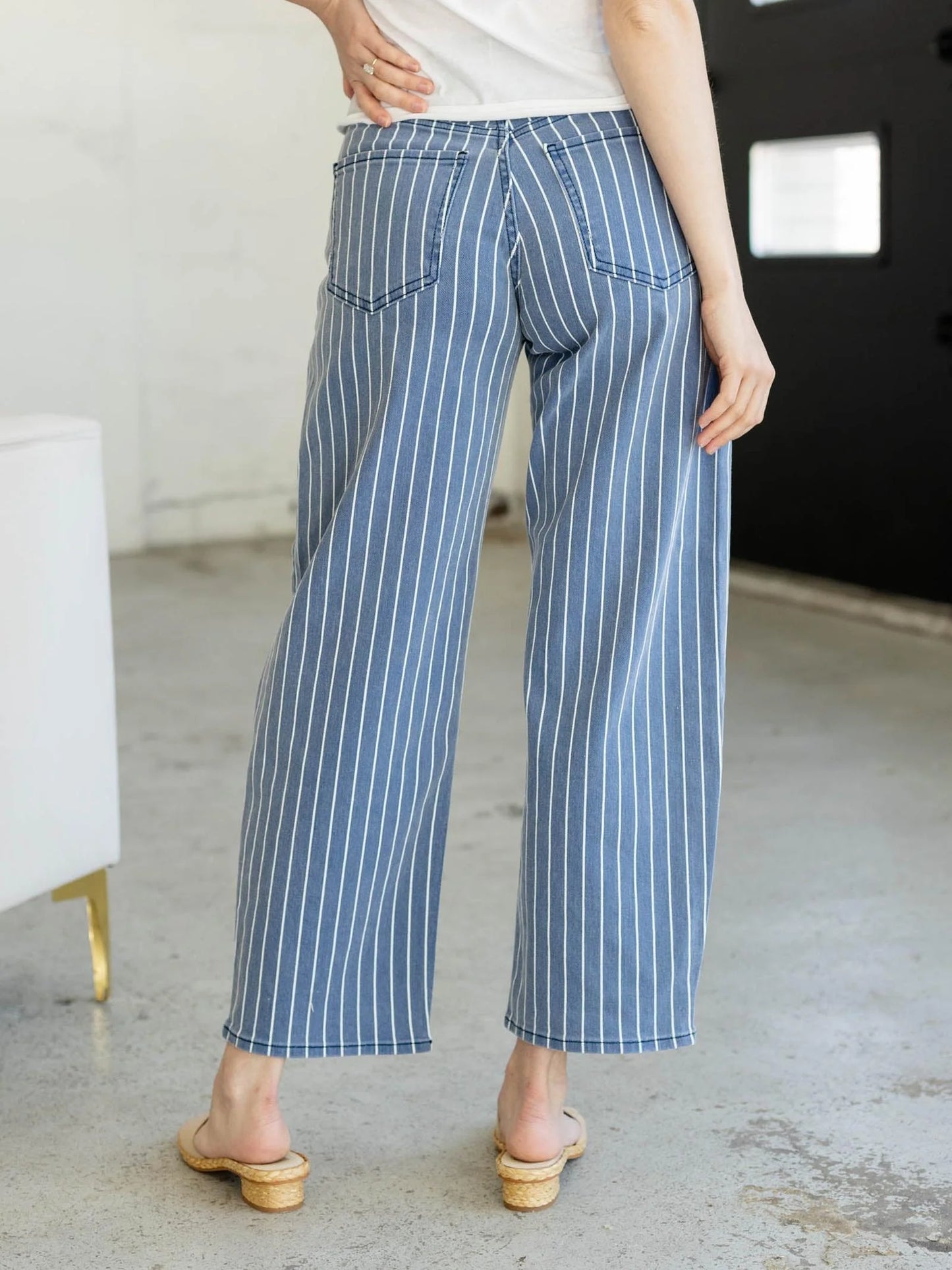Navy Stripe Barrel Jeans