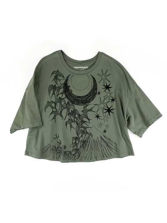 Olive Night Flight Clover Crop Tee