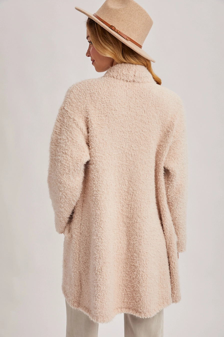 Oatmeal Soft Fuzzy Drape Front Cardigan